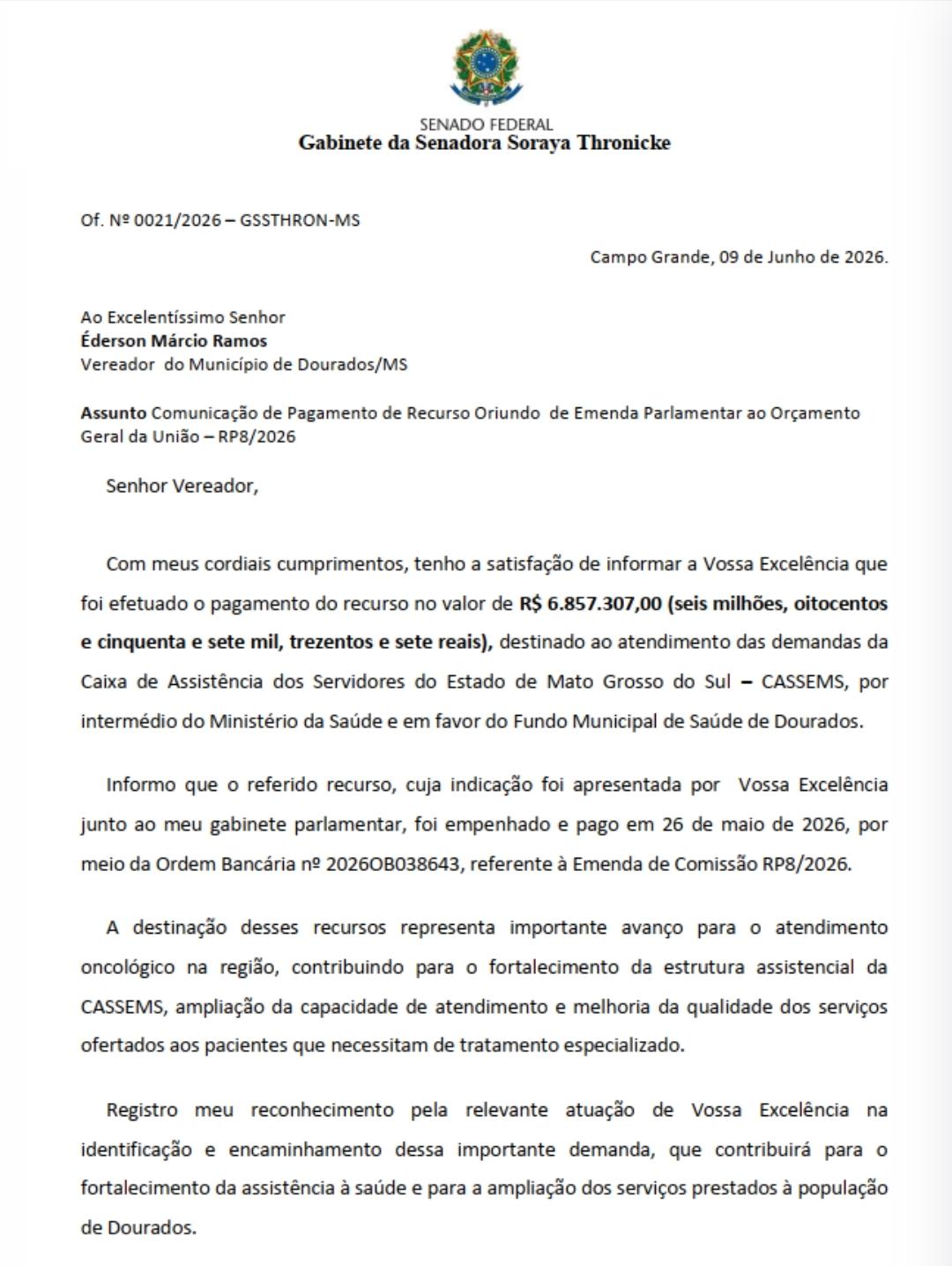 MÁRCIO PUDIM TRAZ R$ 6,8 MILHÕES PARA AMPLIAR ATENDIMENTO ONCOLÓGICO EM DOURADOS COM APOIO DA SENADORA SORAYA. MÁRCIO PUDIM TRAZ R$ 6,8 MILHÕES PARA AMPLIAR ATENDIMENTO ONCOLÓGICO EM DOURADOS COM APOIO DA SENADORA SORAYA.